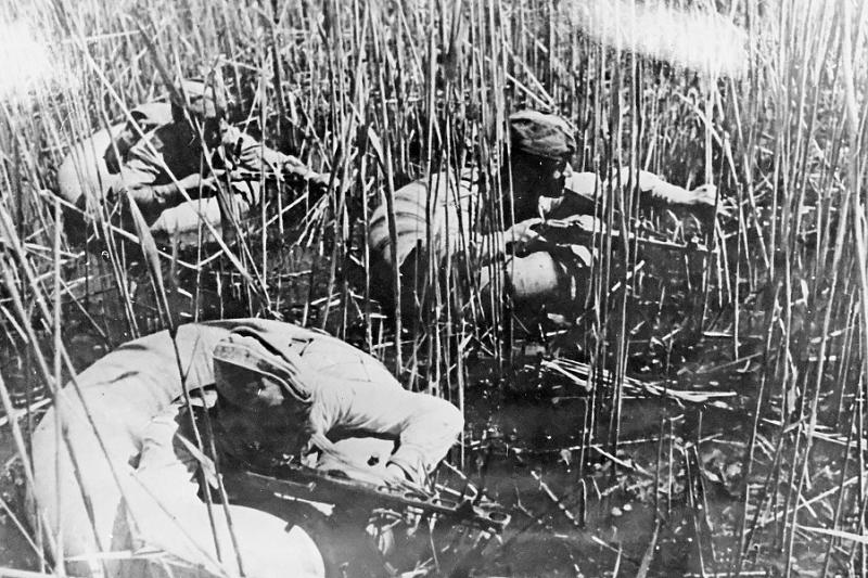 Во время наступательной операции советские бойцы часами, а иногда и сутками не выходили на сушу из ледяной воды приазовских плавней. 