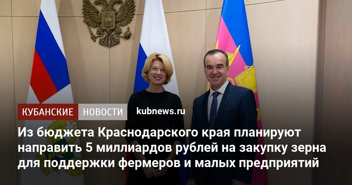 Из бюджета Краснодарского края планируют направить 5 миллиардов рублей на закупку зерна для поддержки фермеров и малых предприятий