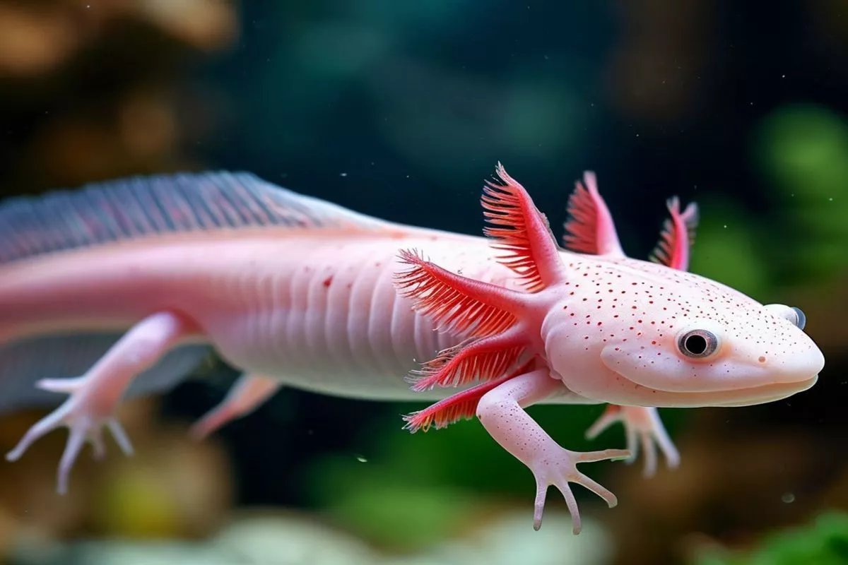 Отличительная черта акслотля – жабры, которые напоминают пару опахал.