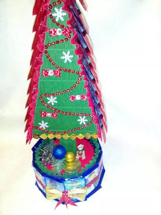 Елка из конфет и пакетиков чая