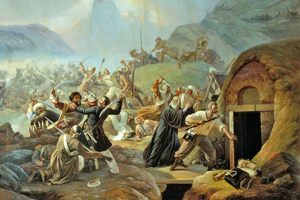 Репродукция картины Александра Козлова «Подвиг рядового 77-го пехотного Тенгинского полка Архипа Осипова 22 марта 1840 года».