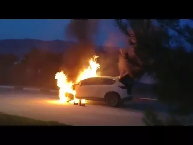 В Геленджике во время движения загорелась иномарка