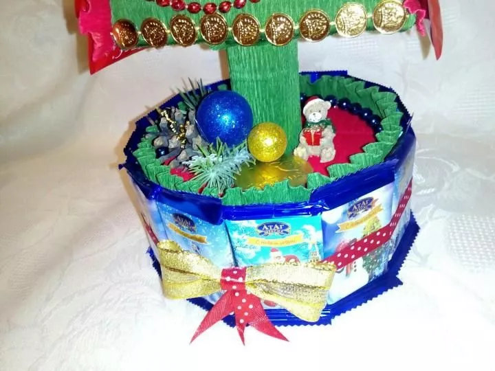 Елка из конфет и пакетиков чая