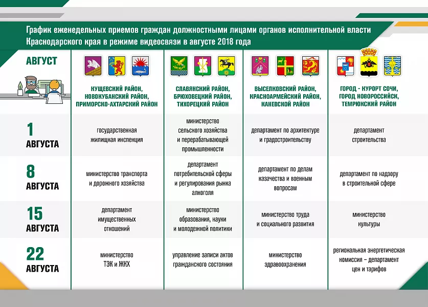 График приемов на август 2018 года. График приемов на август 2018 года.