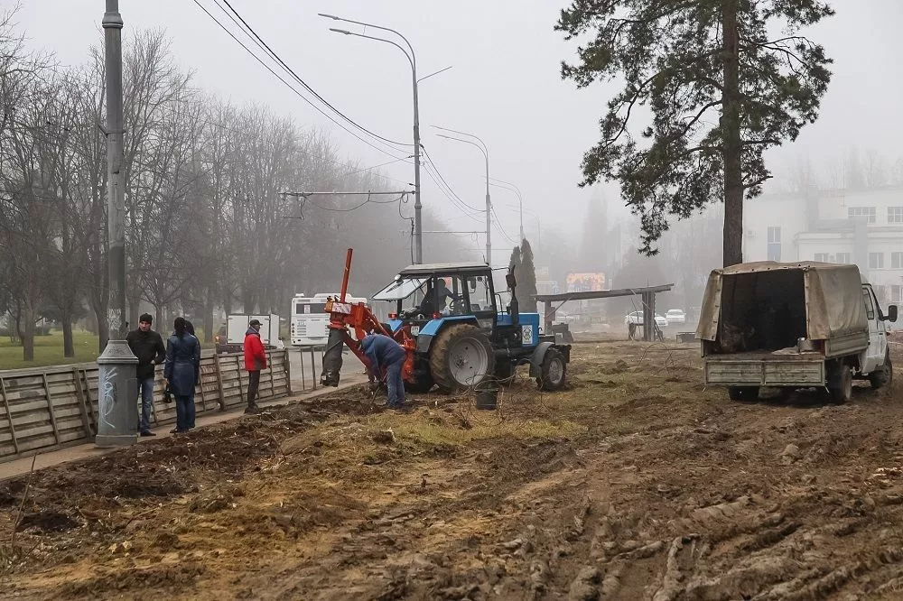 Уже стартовали работы по восстановлению сетей уличного освещения тротуара и будущей зеленой зоны. 