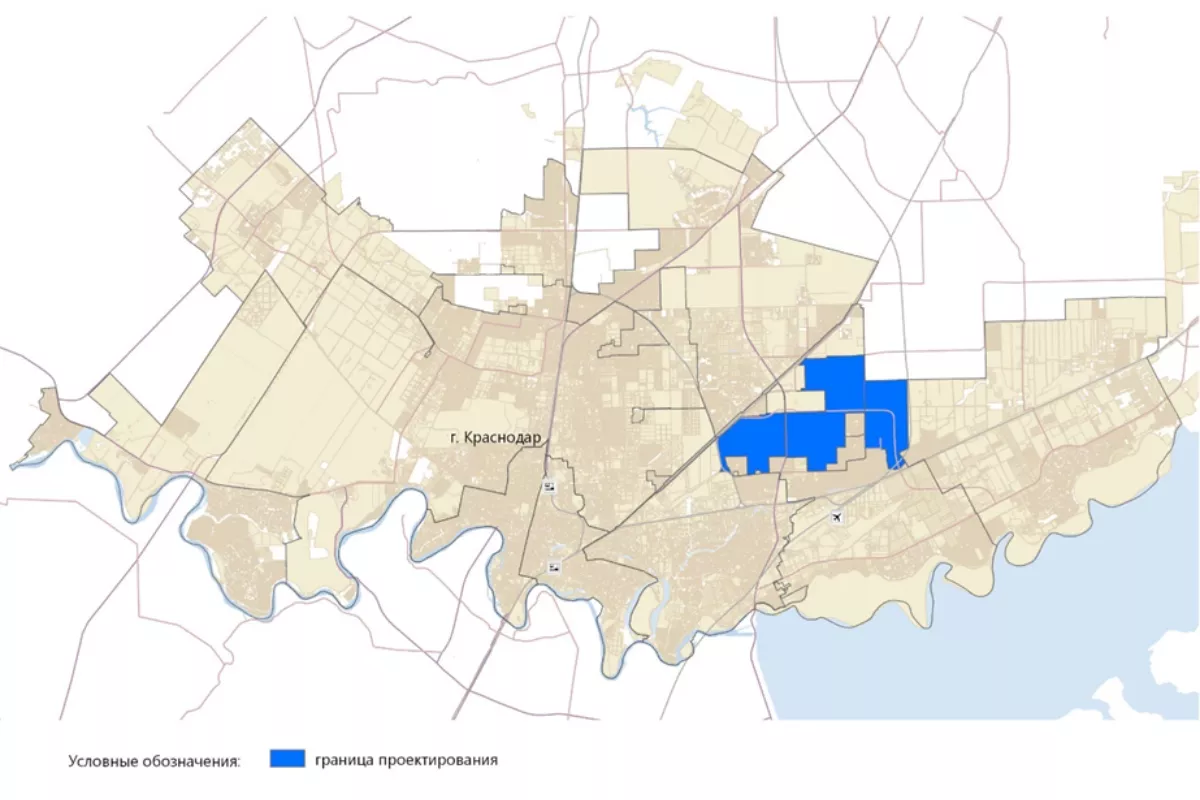 Карта расположения будущего нового северо-восточного района Краснодара.