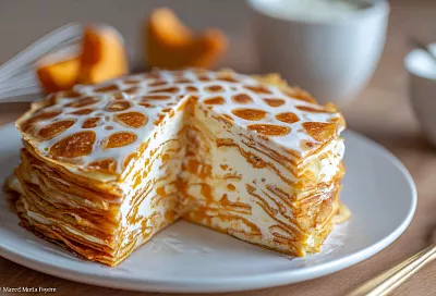 Торт из тыквенных блинов без выпечки: леопардовый десерт за 30 минут