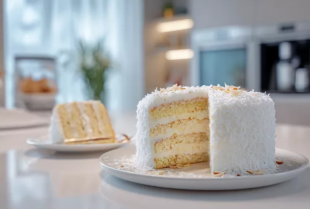 Торт «Рафаэлло»: нежный бисквит с кокосовой начинкой и кремом