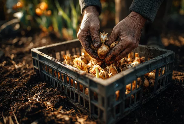 Тюльпаны, которые не уходят «вглубь»: решётчатый ящик держит уровень и бережёт сортовые луковицы