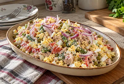 Салат с консервированным тунцом и картофелем: простая заправка делает вкус намного интереснее