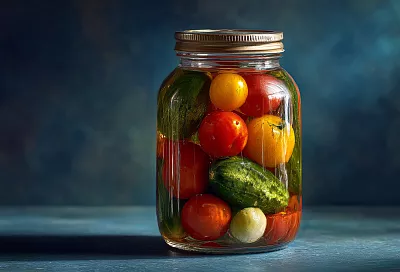 «Элитные» заготовки: мини-огурчики и помидоры в одной банке