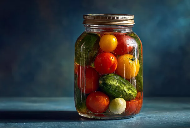 «Элитные» заготовки: мини-огурчики и помидоры в одной банке