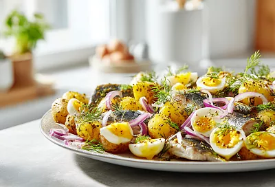 Готовлю селёдку с жареной картошкой под медово-горчичной заправкой: улетает со стола быстрее любой закуски