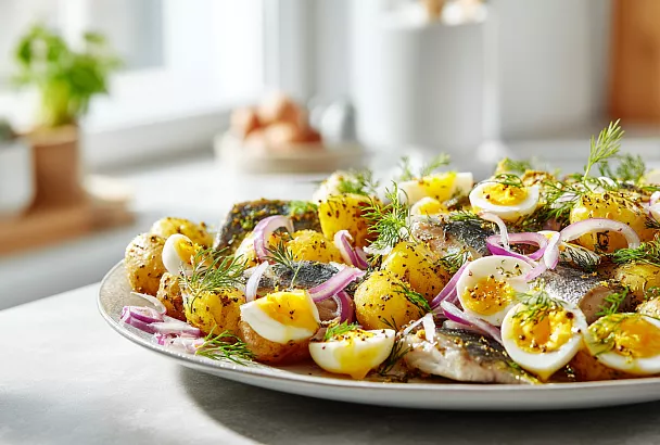 Готовлю селёдку с жареной картошкой под медово-горчичной заправкой: улетает со стола быстрее любой закуски