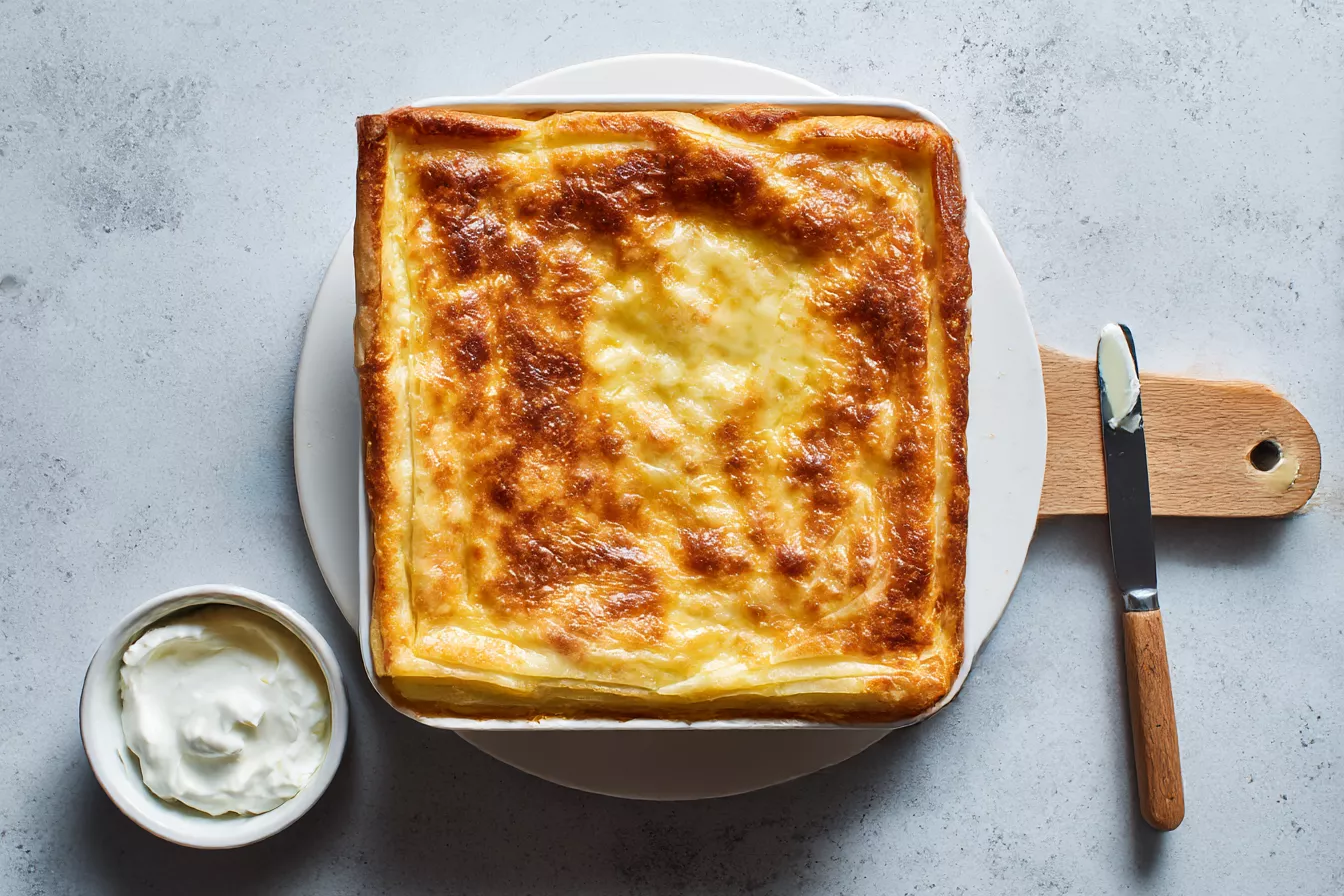 Быстрая «ачма» из лаваша с двумя сырами и сметанно-яичной заливкой