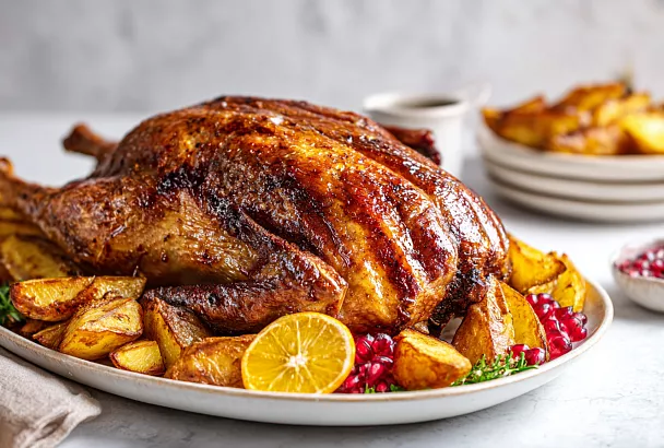 Гусь в духовке получился сочным и золотистым без пересушивания: один цитрусовый секрет в рассоле изменил всё