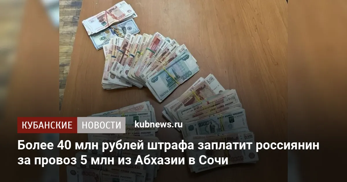 Более 40 млн рублей штрафа заплатит россиянин за провоз 5 млн из Абхазии в Сочи