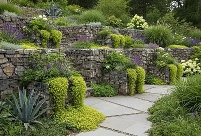 Габионы в ландшафтном дизайне: виды конструкций и применение на участке