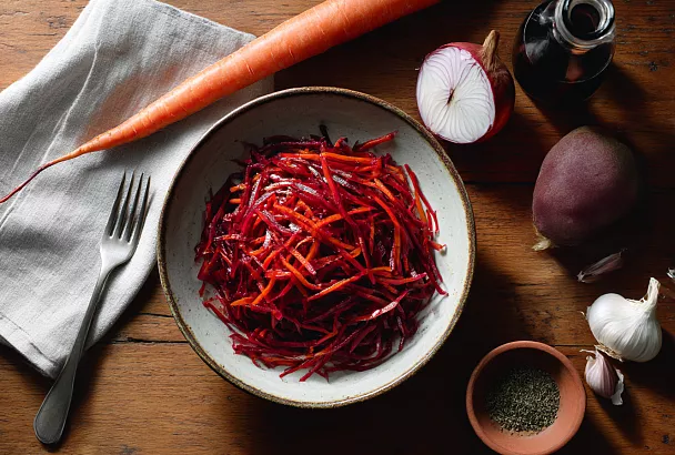 Натёрла сырую свёклу с морковью и заправила кориандром — получается полезный зимний салат без скачков сахара