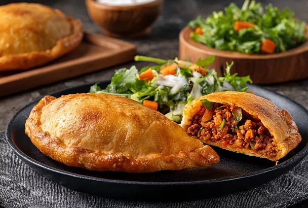 Хрустящие чебуреки с пикантной начинкой из корейской морковки