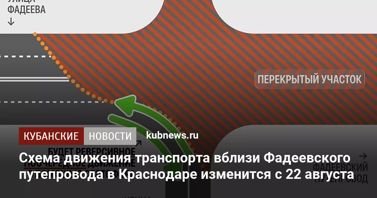 Схема движения транспорта вблизи Фадеевского путепровода в Краснодаре изменится с 22 августа