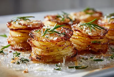 Хрустящие картофельные башенки с пармезаном и розмарином