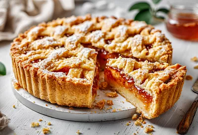 Тёртый пирог «Секрет ледяного масла»: рассыпается во рту, как песочное печенье, а собирается за 10 минут — джем не вытекает, корочка хрустит