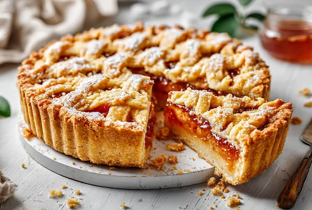 Тёртый пирог «Секрет ледяного масла»: рассыпается во рту, как песочное печенье, а собирается за 10 минут — джем не вытекает, корочка хрустит