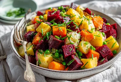 Готовлю самый вкусный винегрет: овощи запекаю в духовке — салат яркий, сочный и не водянистый