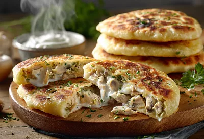 Лепёшки с курицей и грибами в сливочном соусе – сочнее чебуреков, нежнее пирожков! 8 штук за 40 минут 