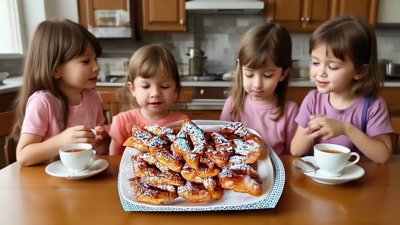 Хворост на кефире, томленный  в сметанной заливке с сахаром: пышное тесто с кисло-сладкой  ноткой ванили просто восхитительно