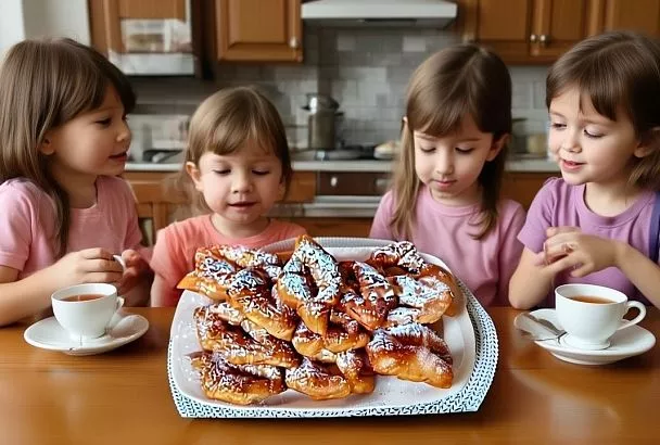 Хворост на кефире, томленный  в сметанной заливке с сахаром: пышное тесто с кисло-сладкой  ноткой ванили просто восхитительно