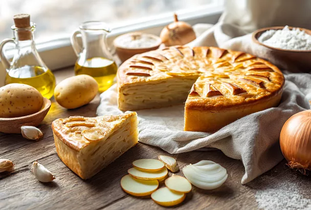 Постный пирог с картошкой и луком: тесто на воде получается нежным, как сдобное