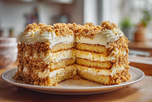 Польский ореховый торт: нежный, пропитанный и с хрустящей крошкой