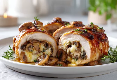 Куриные бёдра-рулетики с грибами и сыром: сочные, ароматные и без костей