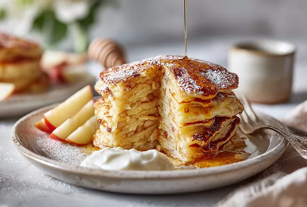 Как приготовить бюджетные оладьи из двух яблок и одного яйца на завтрак за 10 минут