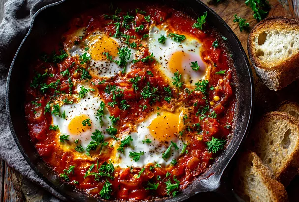 Шакшука за 15 минут: яйца в томатном соусе с перцем и сыром — ярко, вкусно и просто