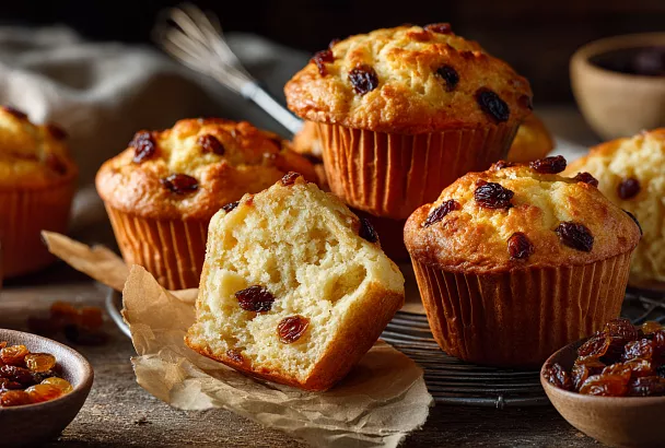 Мягкие кексы на кефире с изюмом – воздушные как облачко, 5 минут на тесто и 20 минут в духовке, тают во рту