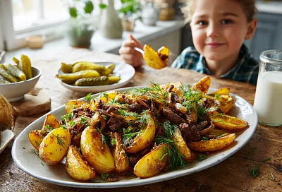 Запечённая картошка с мясной зажаркой: ароматная и очень вкусная