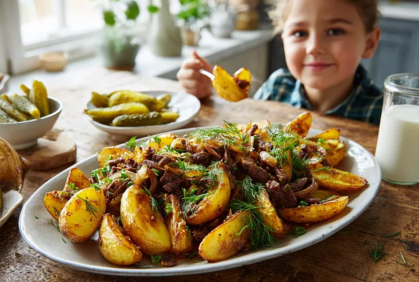 Запечённая картошка с мясной зажаркой: ароматная и очень вкусная