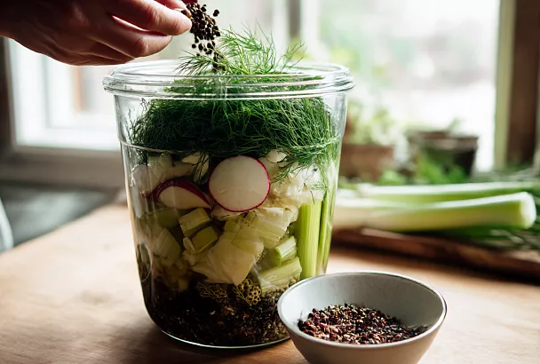 Засаливаю редьку на 10 дней, потом добавляю специи — и через месяц на столе хрустящая корейская редька