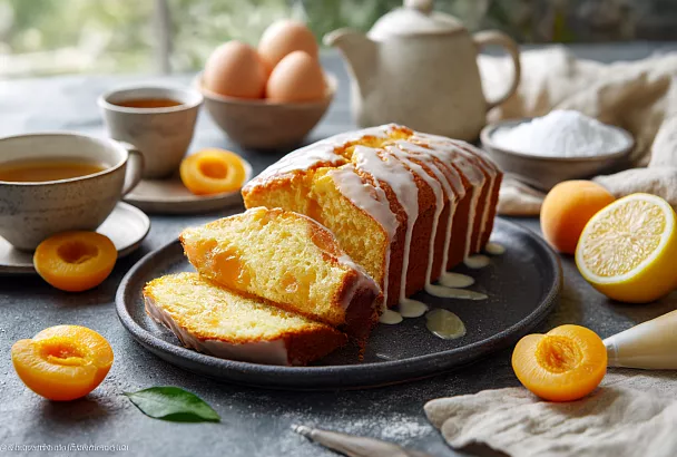 Пирог «на скорую руку» с консервированными фруктами и лимонной глазурью