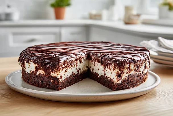 Домашний шоколадный пирог с творогом: натёртое тесто, сочная начинка и шоколадная глазурь