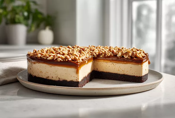 Карамельный чизкейк без выпечки: добавила жареный арахис, и хруст орехов идеально дополнил нежный крем