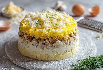 Салат «Нежность» с курицей и грибами – пушистый, слоистый, тает во рту и собирается за 20 минут