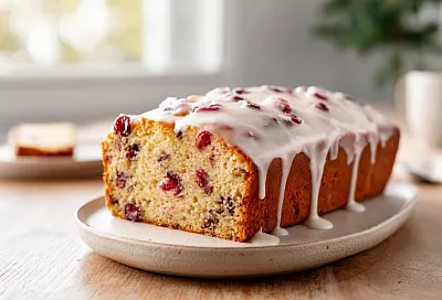 Этот праздничный кекс с клюквой не черствеет: залила лимонной глазурью сразу после выпечки, и он пропитался, оставаясь мягким даже через 2 недели