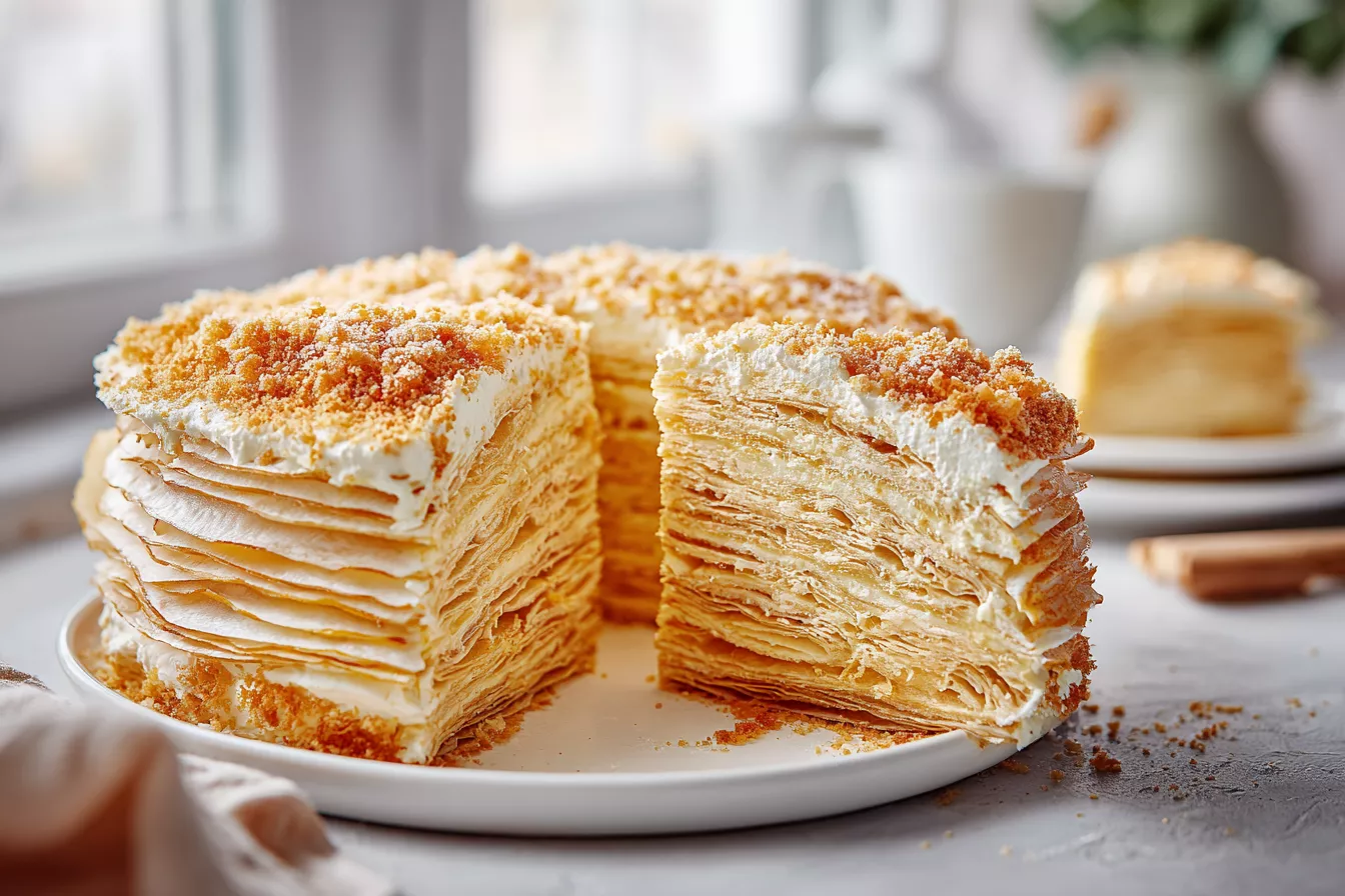 Торт Наполеон получился невероятно нежным и ароматным: добавила один секрет в тесто, и коржи тают во рту