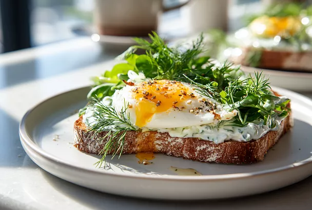 Необычный и полезный завтрак за 10 минут: хрустящий хлеб с кремовым соусом и яйцом