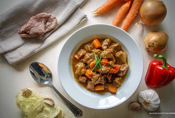 Тушим мясо по-кавказски: сочные кусочки в ароматной овощной подливе тают во рту