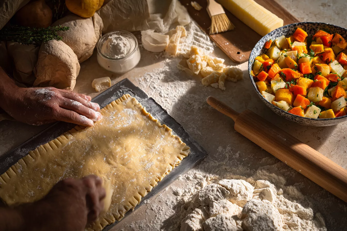 Ленивый слоёный пирог с курицей и тыквой: готов за 20 минут